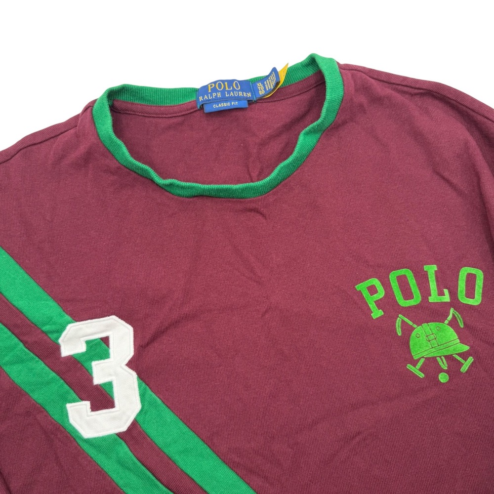 Polo Ralph Lauren Ringer T-Shirt Men's XL Burgundy Green Stripe Number 3 Classic
